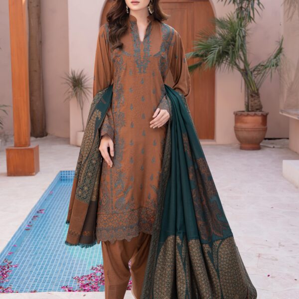 Manizay Angan Premium Embroidered Peach Leather With Pure Pashmina Shawl M-03