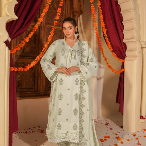 Manizay Urooj Premium Embroidered Peach Leather With Embroidered Wool Shawl M-06
