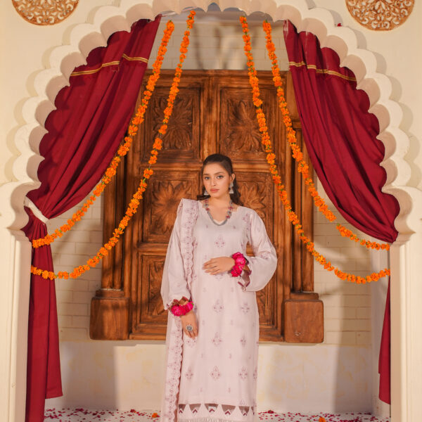 Manizay Urooj Premium Embroidered Peach Leather With Embroidered Wool Shawl M-10