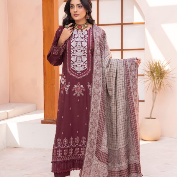 Manizay Nigaar Premium Embroidered Peach Leather With Pure Pashmina Shawl M-06