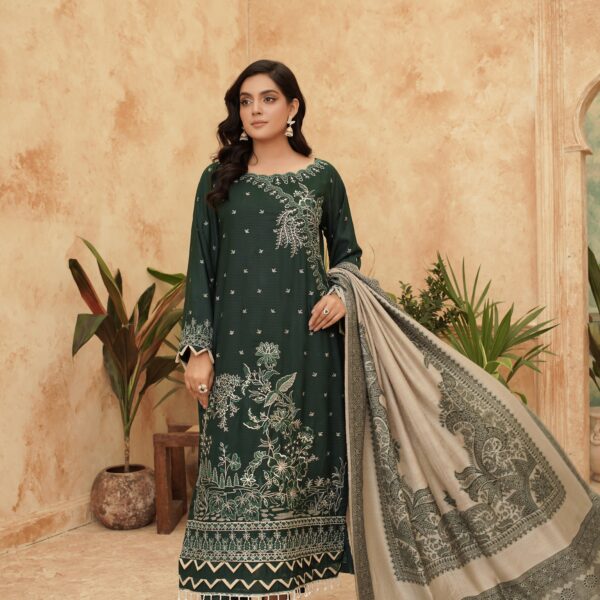 Manizay Pehchaan Premium Embroidered Winter Dhanak With Pure Pashmina Shawl M-02