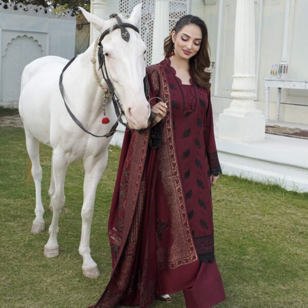 Manizay Pas E Aaiina Premium Embroidered Peach Leather With Pure Pashmina Shawl M-04