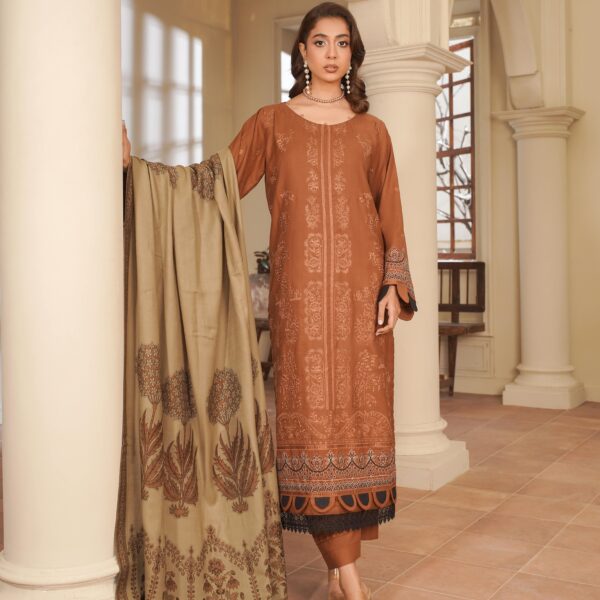 Manizay Rang Ashnai Premium Embroidered Peach Leather With Pure Pashmina Shawl 10 Articles In One Box