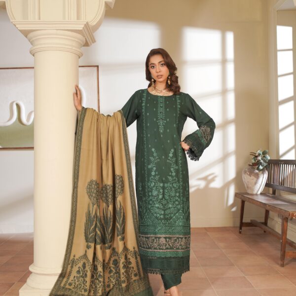 Manizay Rang Ashnai Premium Embroidered Peach Leather With Pure Pashmina Shawl M-06