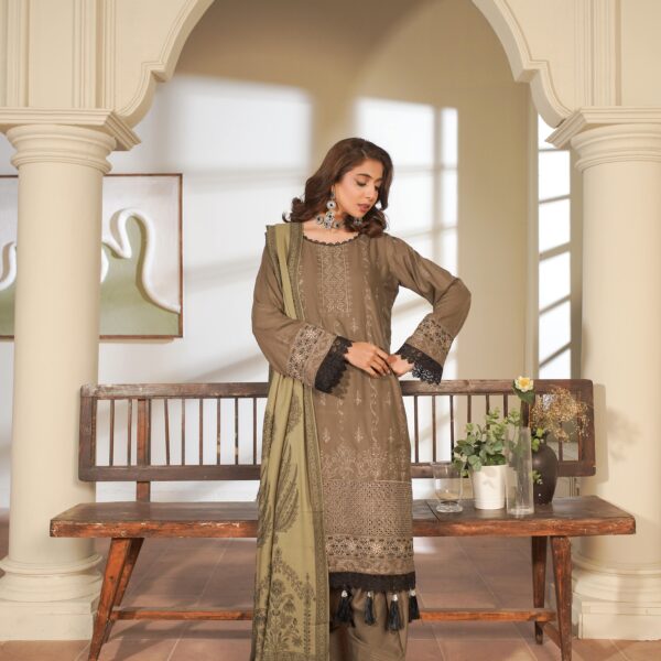 Manizay Rang Ashnai Premium Embroidered Peach Leather With Pure Pashmina Shawl M-04