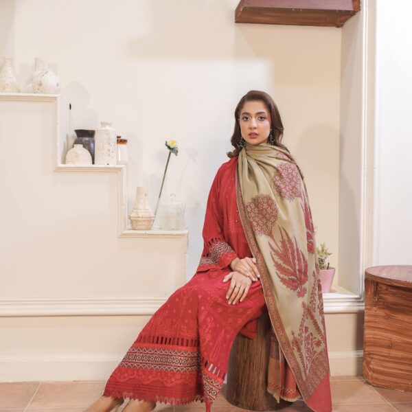 Manizay Rang Ashnai Premium Embroidered Peach Leather With Pure Pashmina Shawl M-07