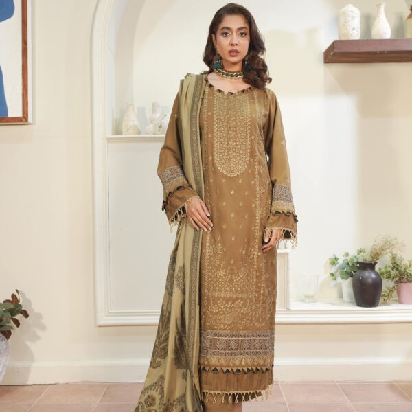 Manizay Rang Ashnai Premium Embroidered Peach Leather With Pure Pashmina Shawl M-08