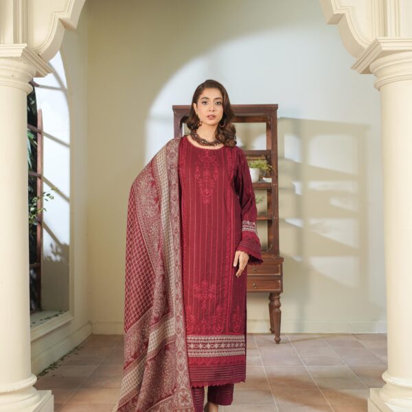 Manizay Rang Ashnai Premium Embroidered Peach Leather With Pure Pashmina Shawl M-09