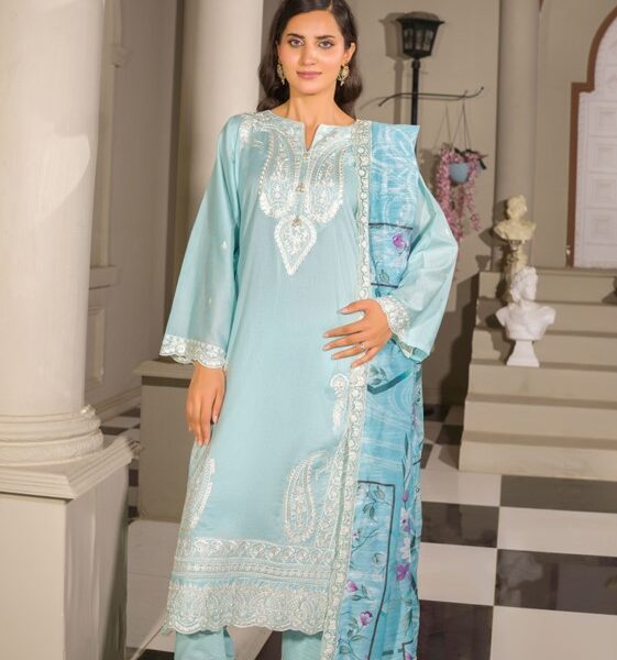 Gul-e-Laila - MANIZAY Premium Embroidered Lawn With Digital Print Embroidered Fancy Dupatta M-10