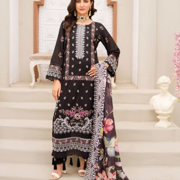 Gul-e-Laila - MANIZAY Premium Embroidered Lawn With Digital Print Embroidered Fancy Dupatta M-01