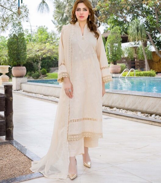 Zauq-MANIZAY Premium Embroidered Lawn With Embroidered Crinkle Dupatta M-01