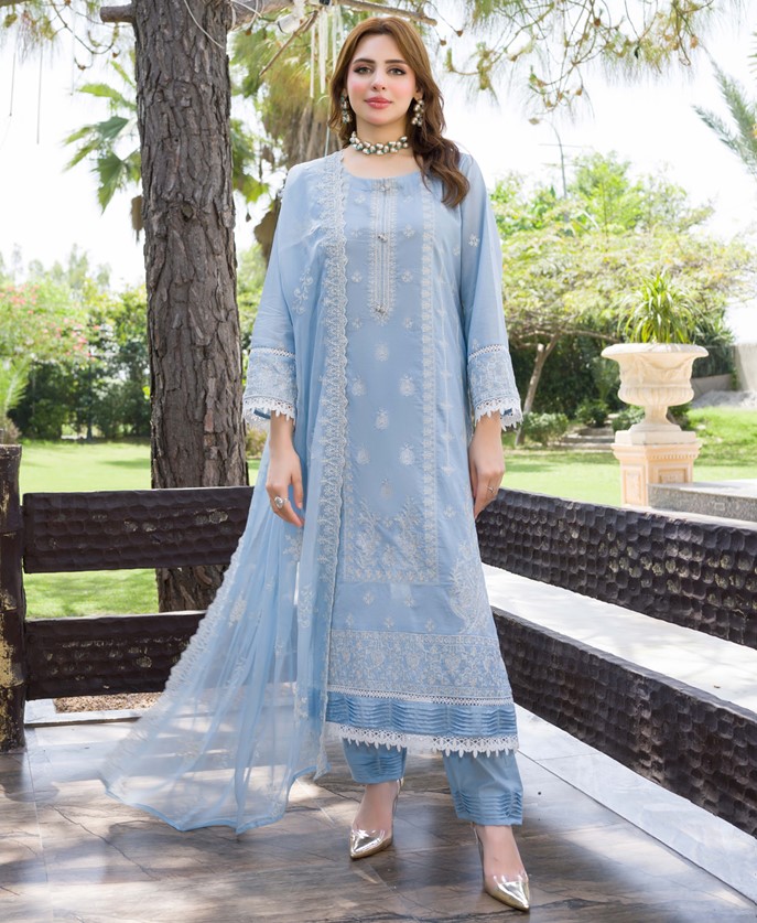 Zauq-MANIZAY Premium Embroidered Lawn With Embroidered Crinkle Dupatta M-05