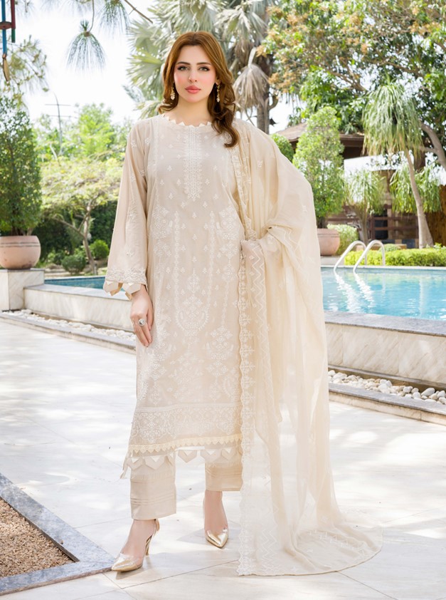 Zauq-MANIZAY Premium Embroidered Lawn With Embroidered Crinkle Dupatta M-06