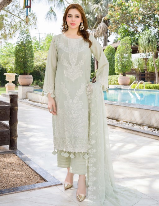 Zauq-MANIZAY Premium Embroidered Lawn With Embroidered Crinkle Dupatta M-07