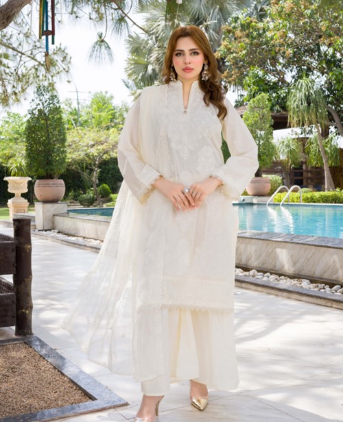 Zauq-MANIZAY Premium Embroidered Lawn With Embroidered Crinkle Dupatta M-02