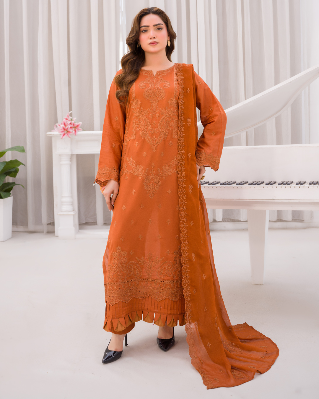 Manizay Nau Bahar Premium Embroidered Chikenkari Lawn Collection With Embroidered Pure Crinkle Dupatta 10 Articles In One Box