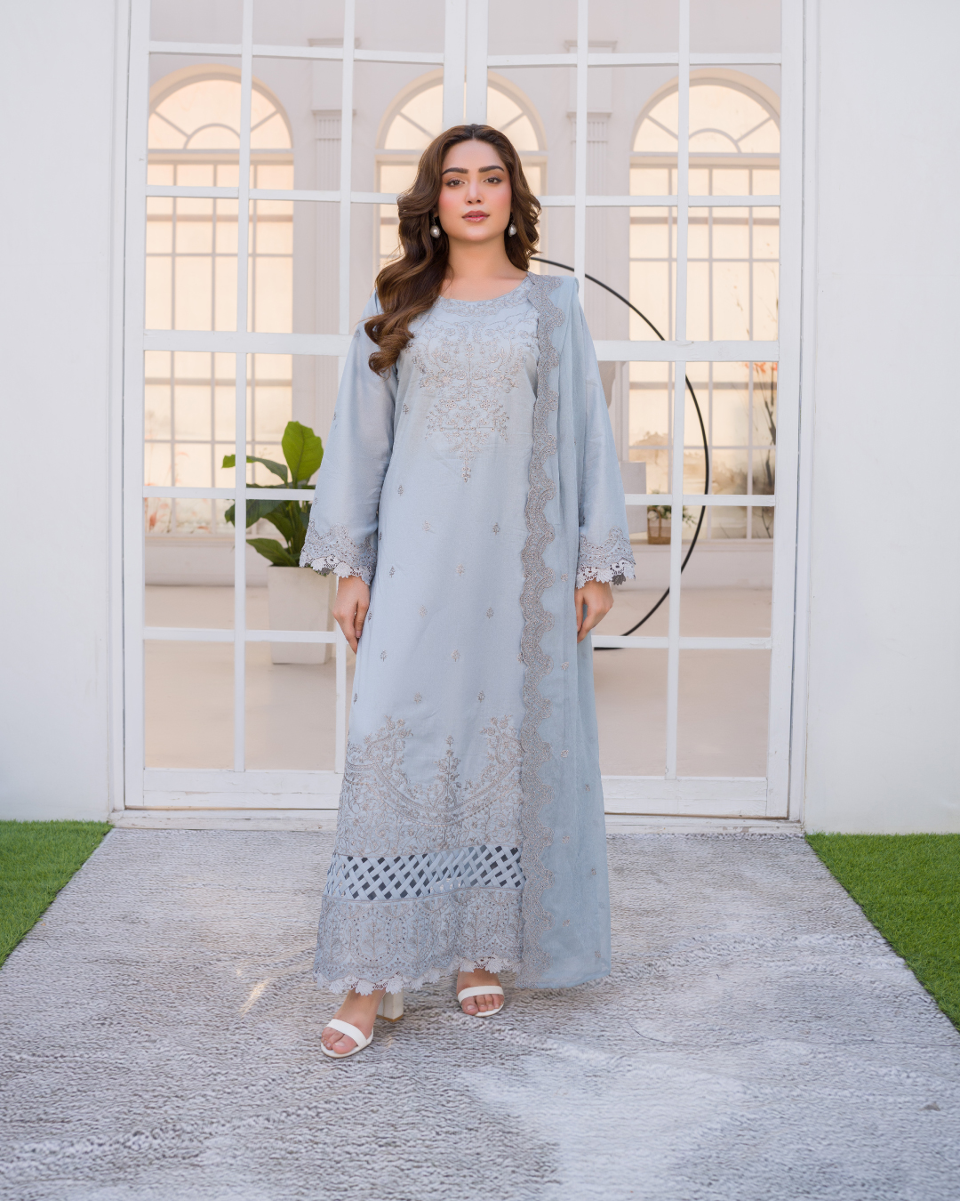 Manizay Nau Bahar Premium Embroidered Chikenkari Lawn Collection With Embroidered Pure Crinkle Dupatta M-08